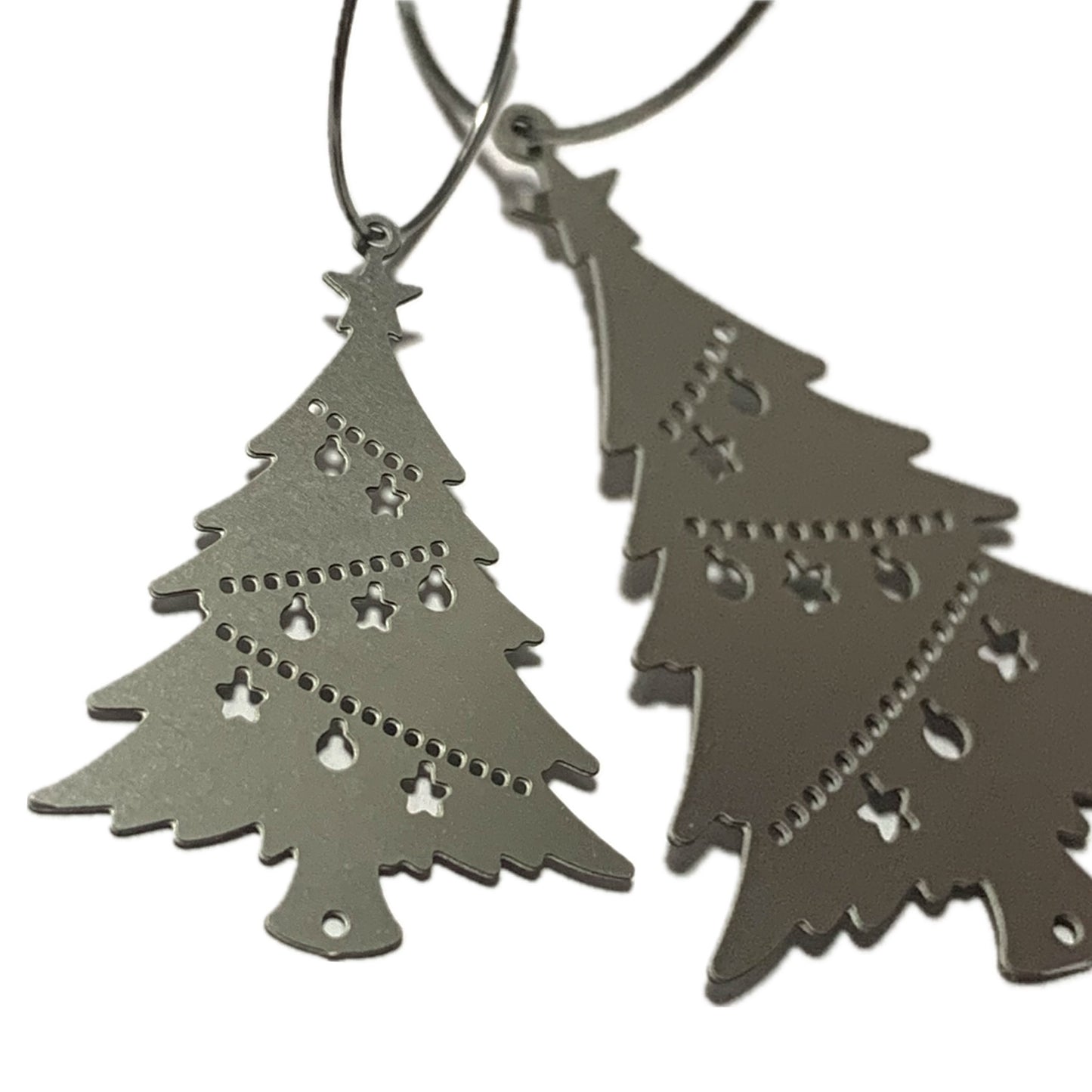 MAKIN' WHOOPEE - “SILVER TREES" CHRISTMAS HOOP DANGLES
