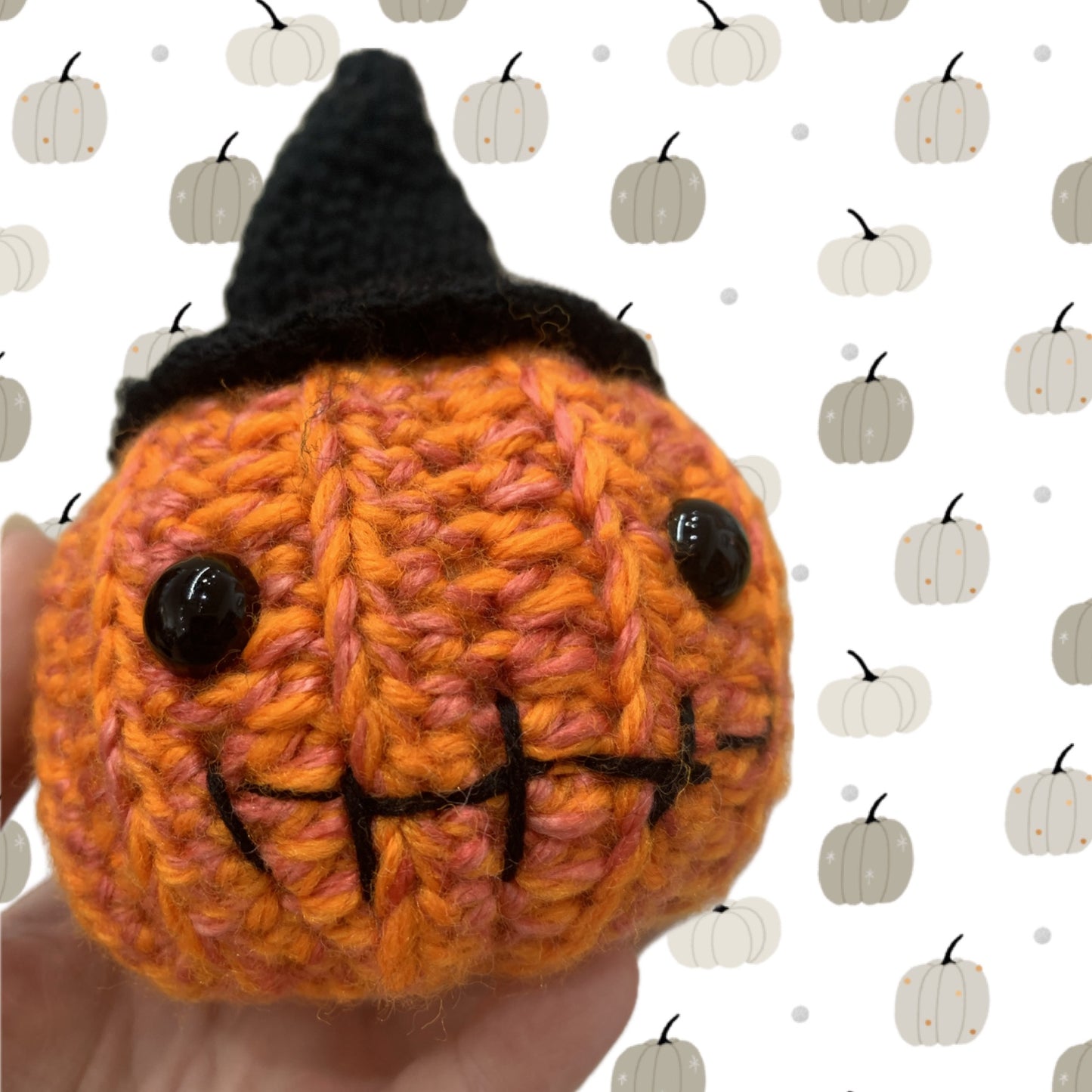 BEAKNITS- CROCHETED HALLOWEEN WITCHY JACK 'O' LANTERN- Peach on Hat