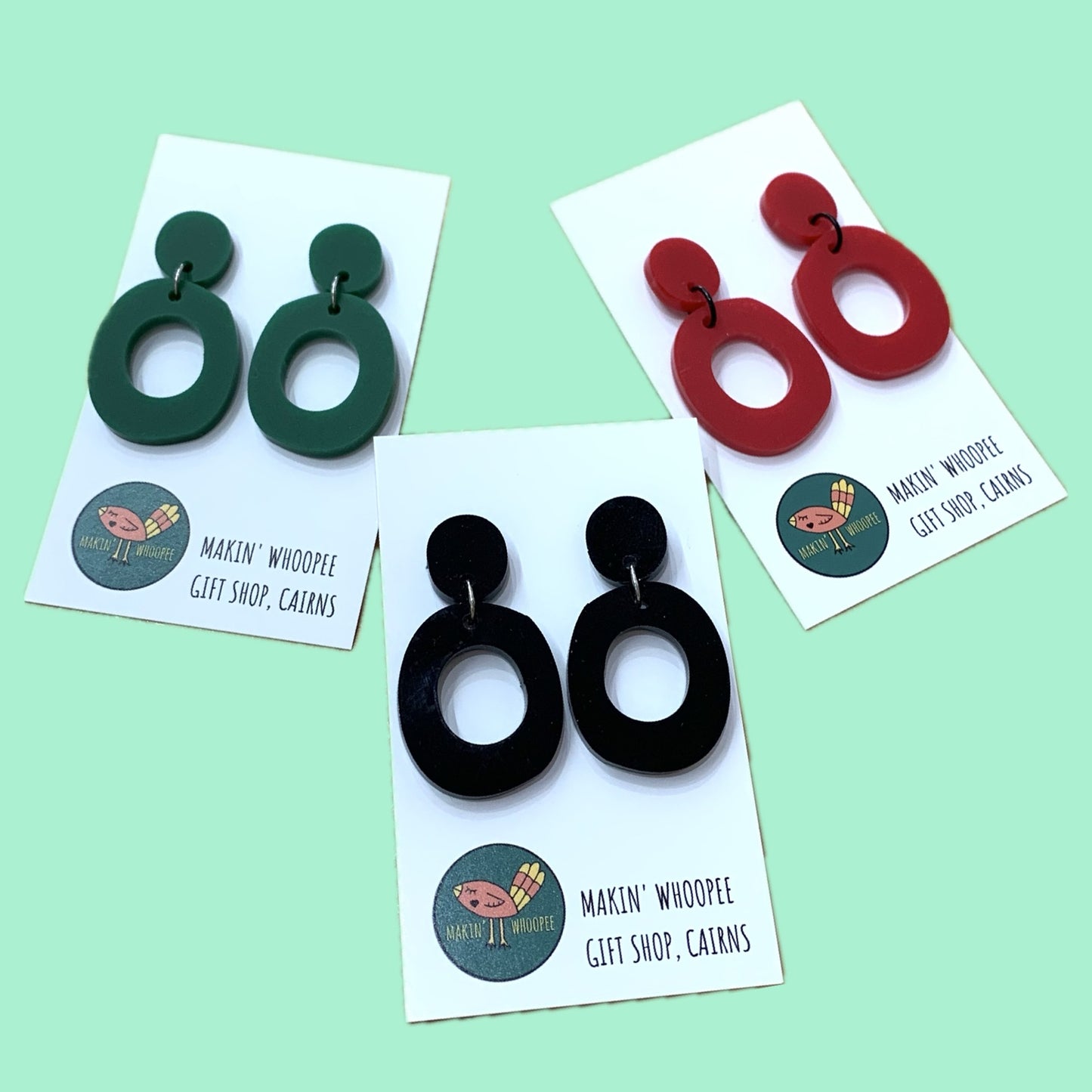 MAKIN' WHOOPEE - "Organic Ovals" - Medium Dangles - Matte Cherry Red