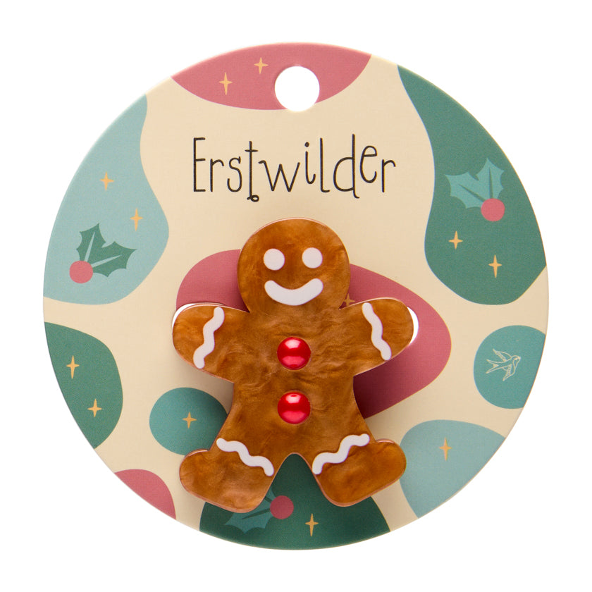 ERSTWILDER - "Gingerbread Man" Mini Brooch - MERRY MENAGERIE- CHRISTMAS COLLECTION