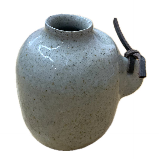BELOVED POTTERY -Small Vase #1- White with Leather Accent