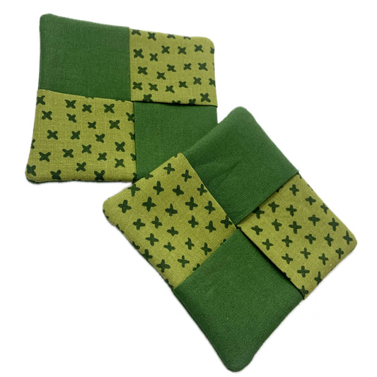 MUMMA WHOOPEE- SINGLE WINE GLASS SLIPPER/COASTERS- Green Crosses