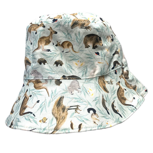 Teacups n Quilts- Aussie Animals & Gum Leaves Fabric Hat- Kids Size Medium