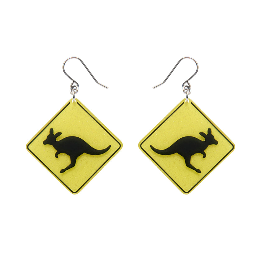 ERSTWILDER - Kangaroo Crossing Sign Drops - Essential Earrings - AUSTRALIANA COLLECTION