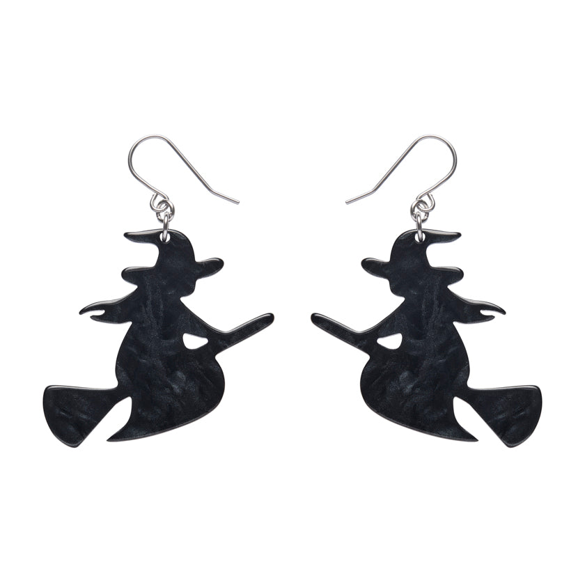 ERSTWILDER - Flying Witch Drop Earrings: Black- HAUNTED AT HEART- HALLOWEEN COLLECTION