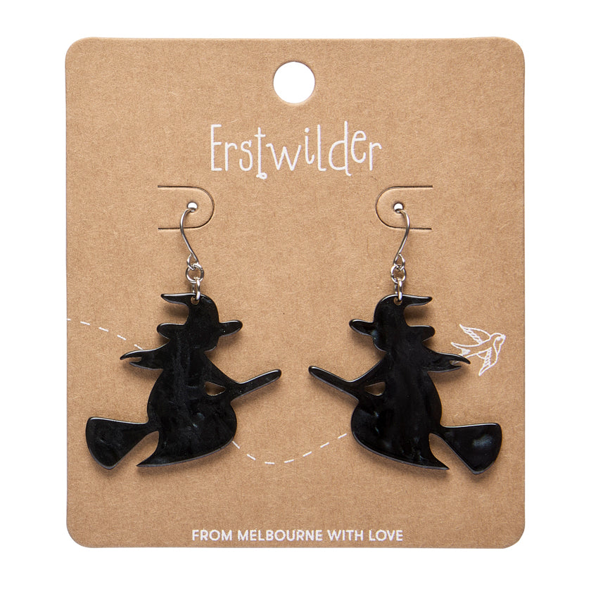 ERSTWILDER - Flying Witch Drop Earrings: Black- HAUNTED AT HEART- HALLOWEEN COLLECTION