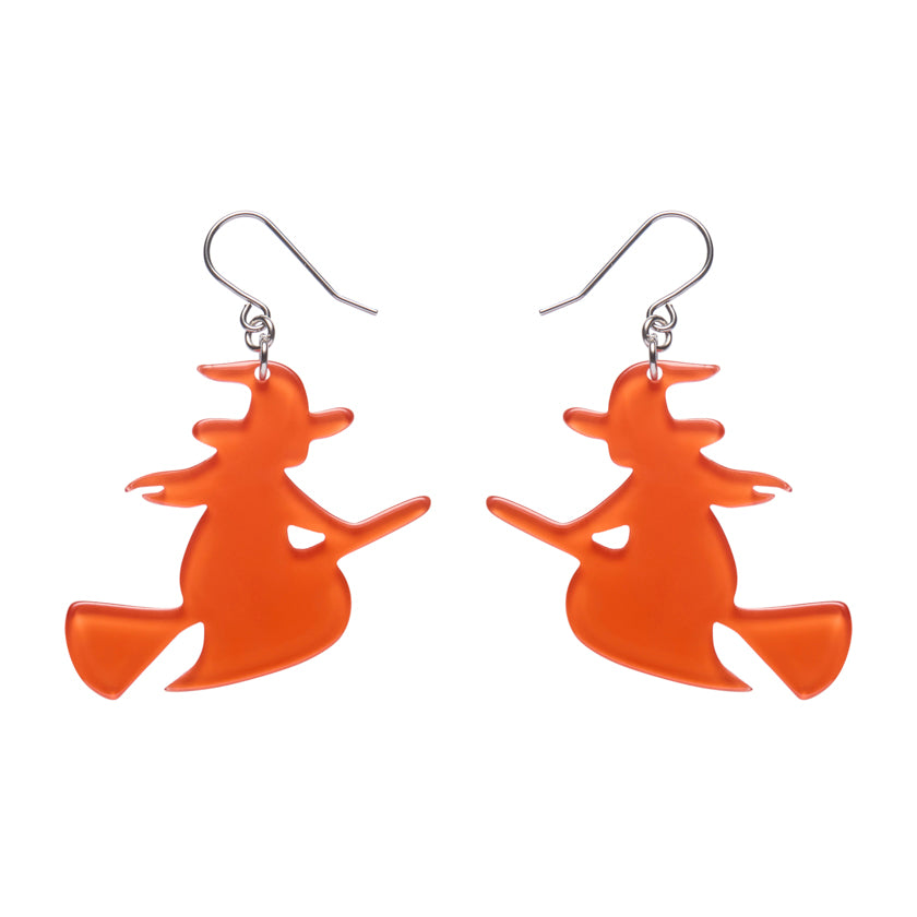 ERSTWILDER - Flying Witch Drop Earrings: Orange - HAUNTED AT HEART- HALLOWEEN COLLECTION