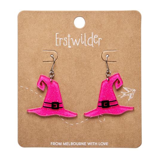 ERSTWILDER - Witch's Hat Drop Earrings: Pink - HAUNTED AT HEART- HALLOWEEN COLLECTION