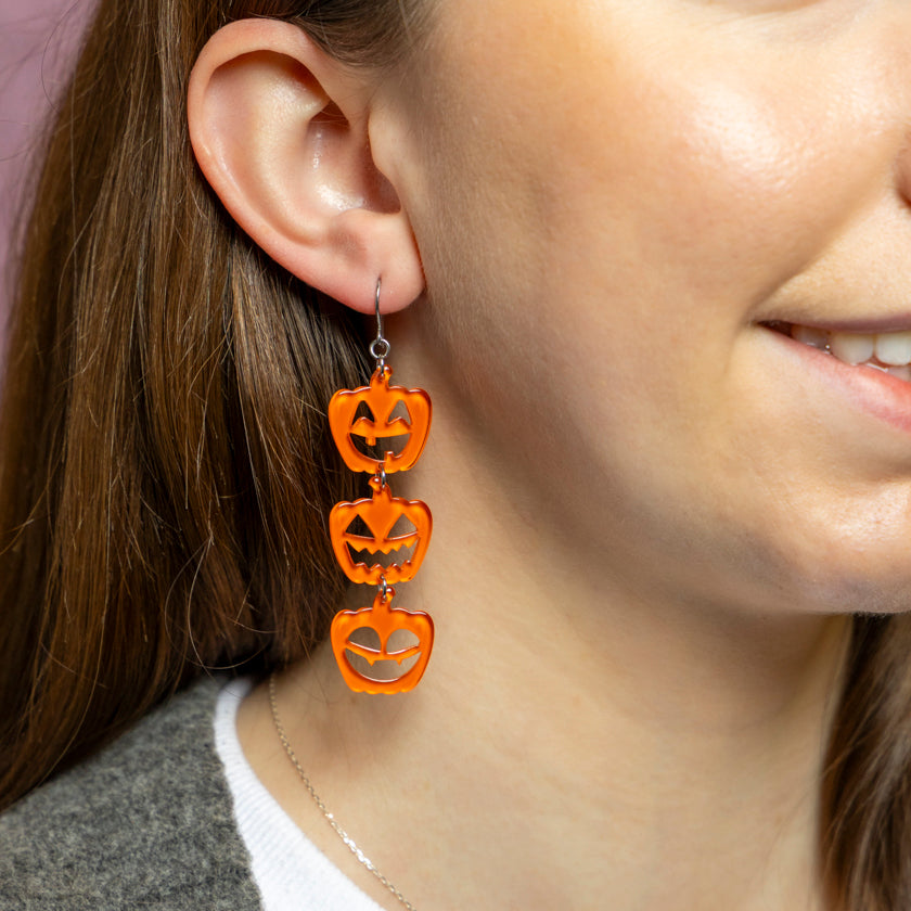 ERSTWILDER - Pumpkin Triple Drop Earrings: Orange - HAUNTED AT HEART- HALLOWEEN COLLECTION