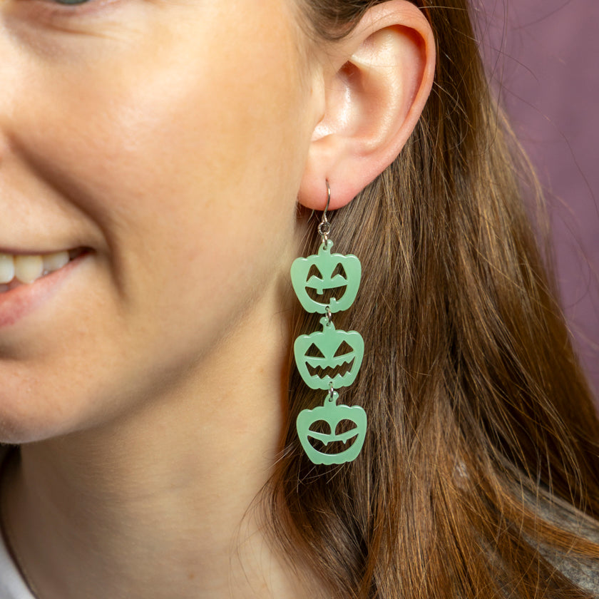 ERSTWILDER - Pumpkin Triple Drop Earrings: Glow in the Dark - HAUNTED AT HEART- HALLOWEEN COLLECTION
