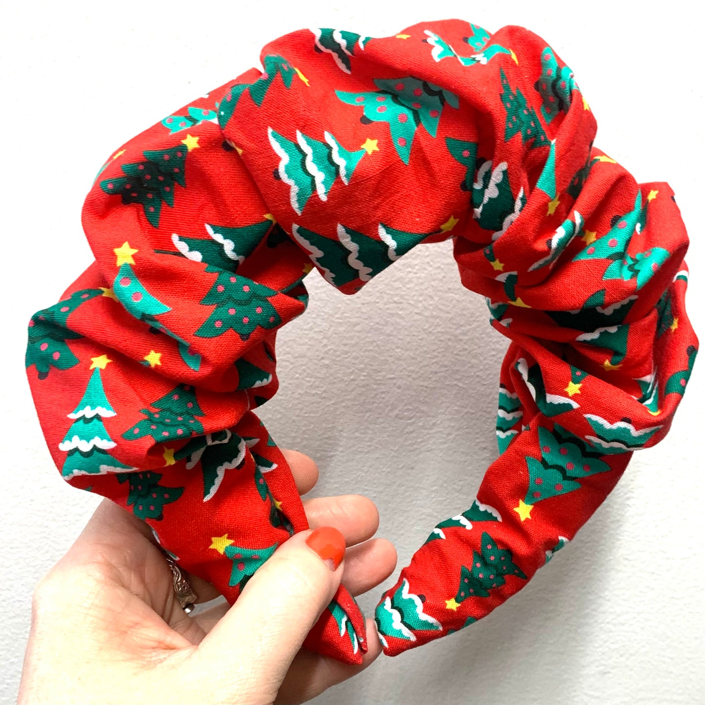 MAKIN WHOOPEE - BIG SCRUNCHIE CHRISTMAS HEADBANDS- Christmas Trees in Red