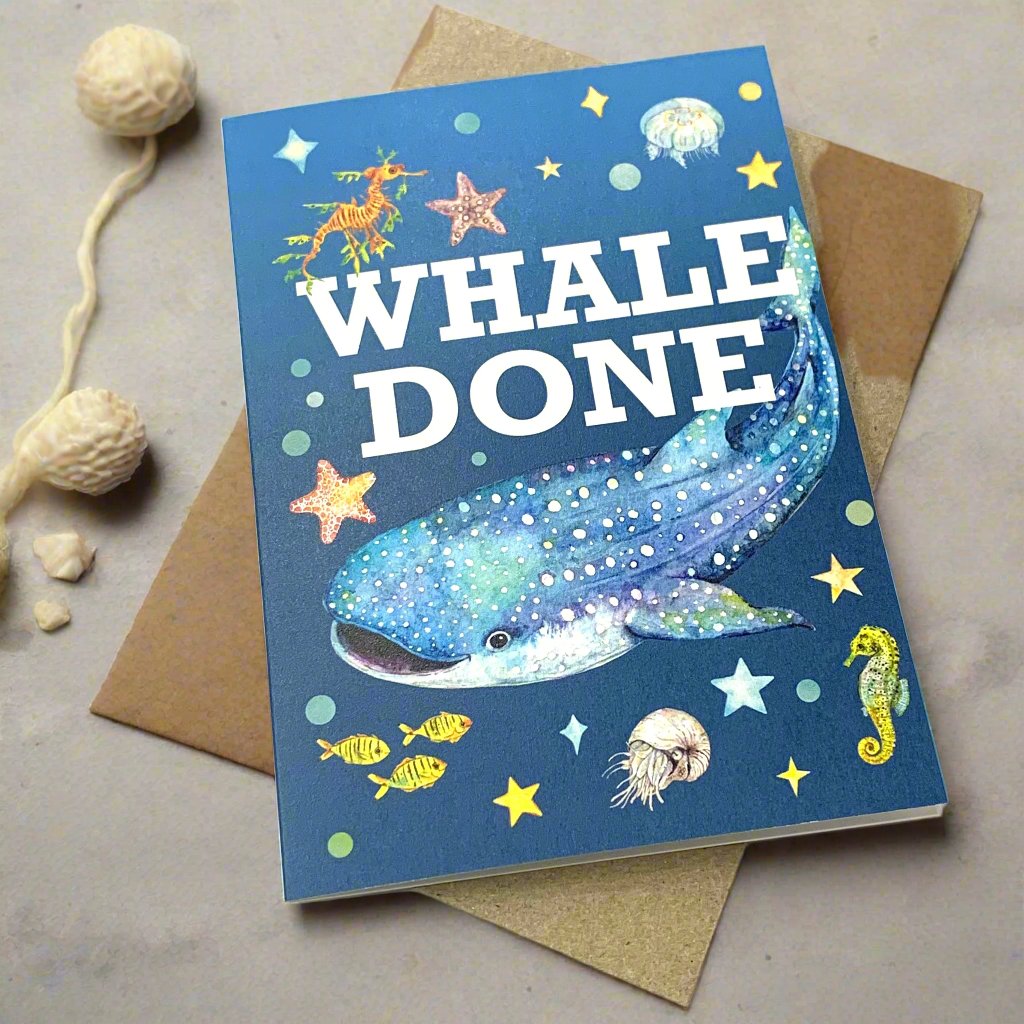WATERCOLOURS BY CAT- Whale Done Greeting Card- Whale Shark