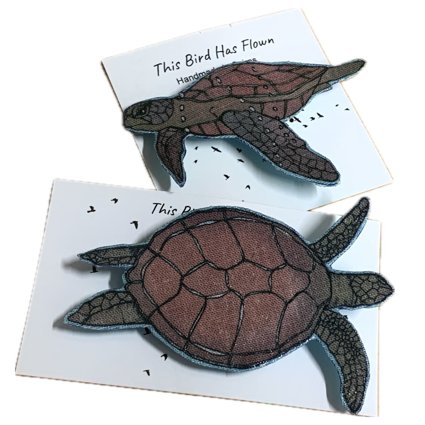 MAKIN' WHOOPEE- Swimming Turtle- Fabric Remnant Brooches