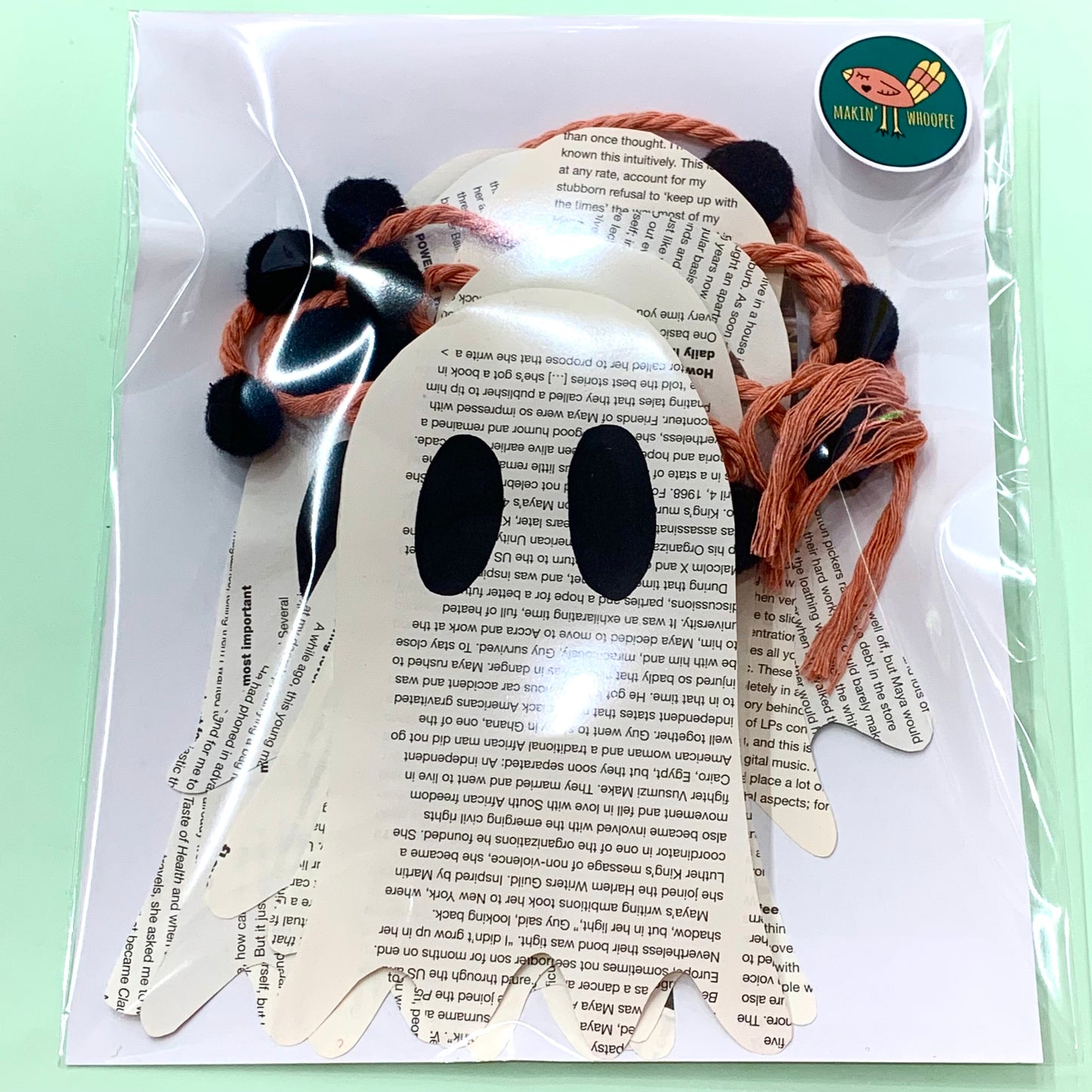 MAKIN' WHOOPEE - LARGE HALLOWEEN BUNTING- Recycled Paper- All Typo with Black Pom Poms