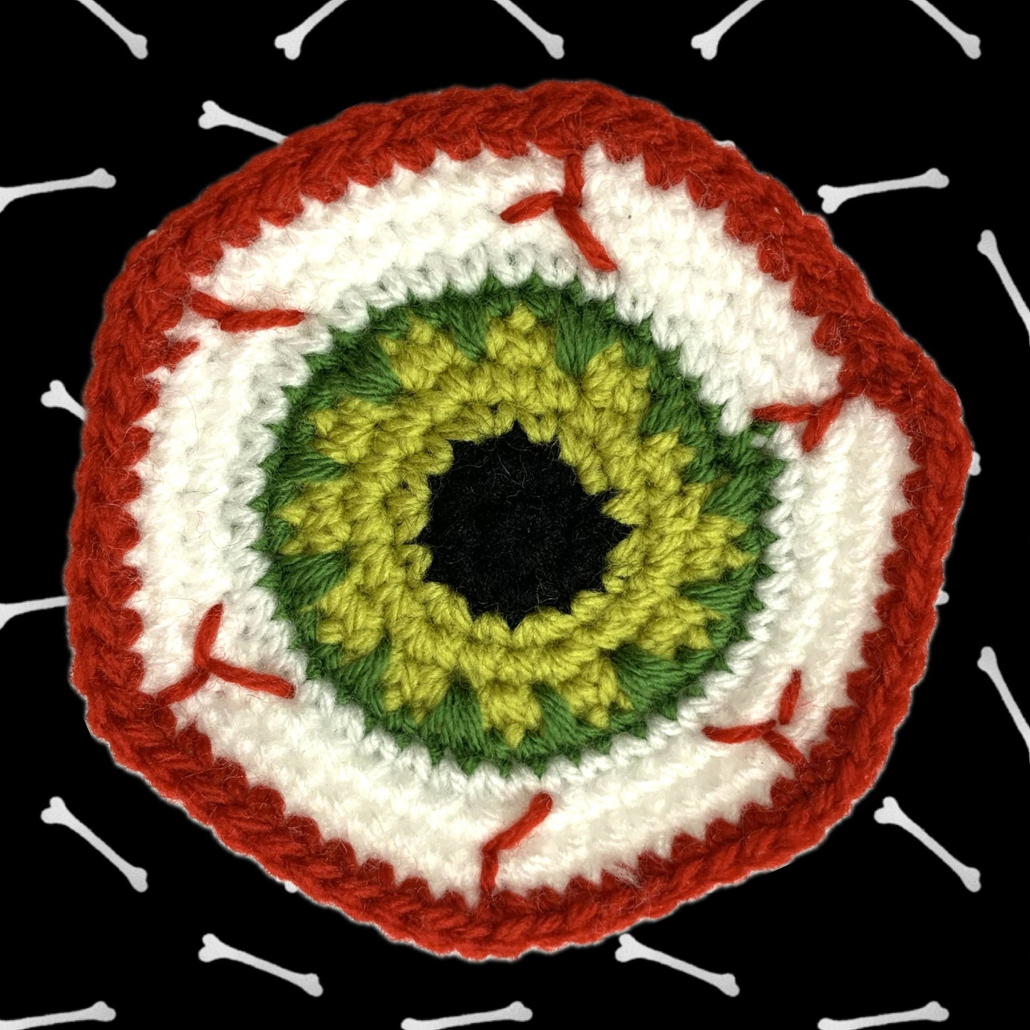 BEAKNITS- "GREEN EYEBALL"- CROCHETED HALLOWEEN COASTER