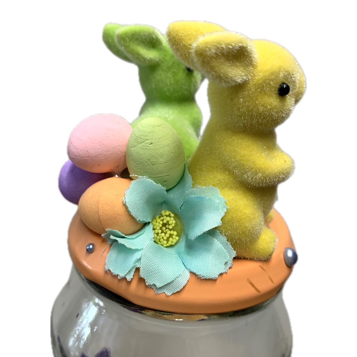 THIS BIRD HAS FLOWN- Bunny Bottle Easter Decoration- Orange Lid & Lavender Paint