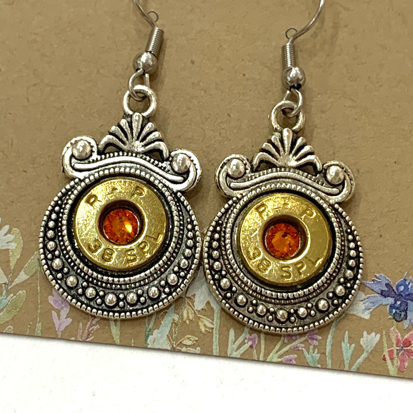 WILD BRASS- Aztec Drops- Orange Swarovski Crystal