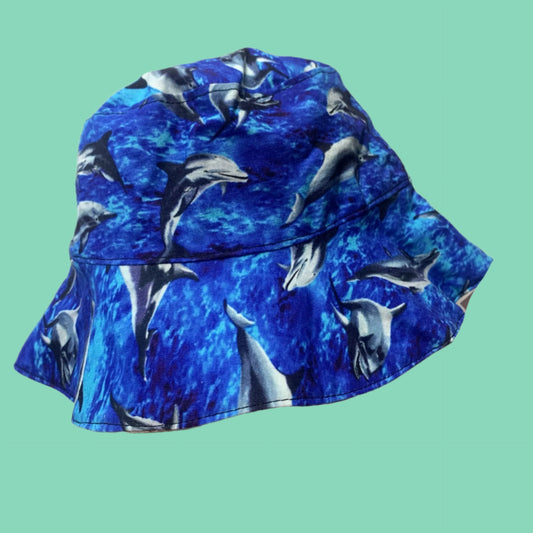 Teacups n Quilts- Dolphins Fabric Hat - Kids Size Medium