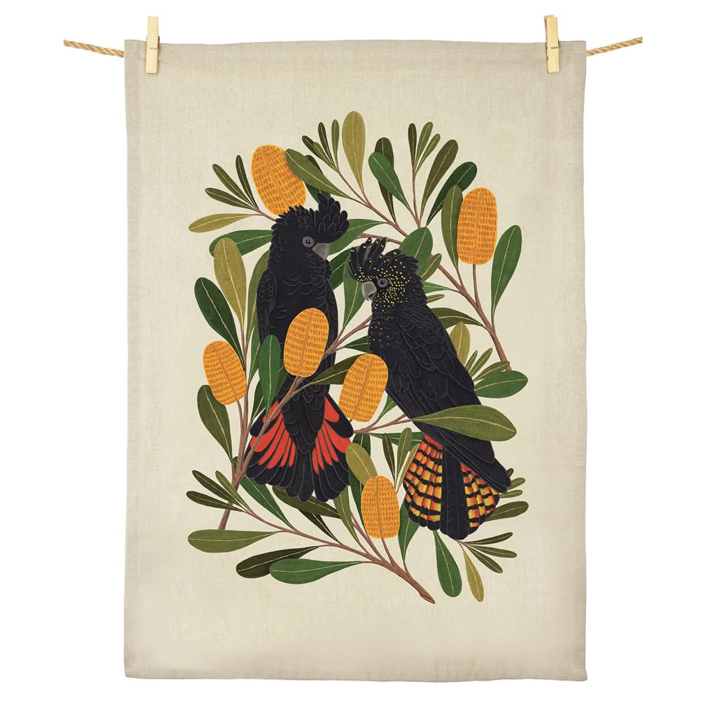 EARTH GREETINGS- Cockatoos & Banksia- Tea Towel