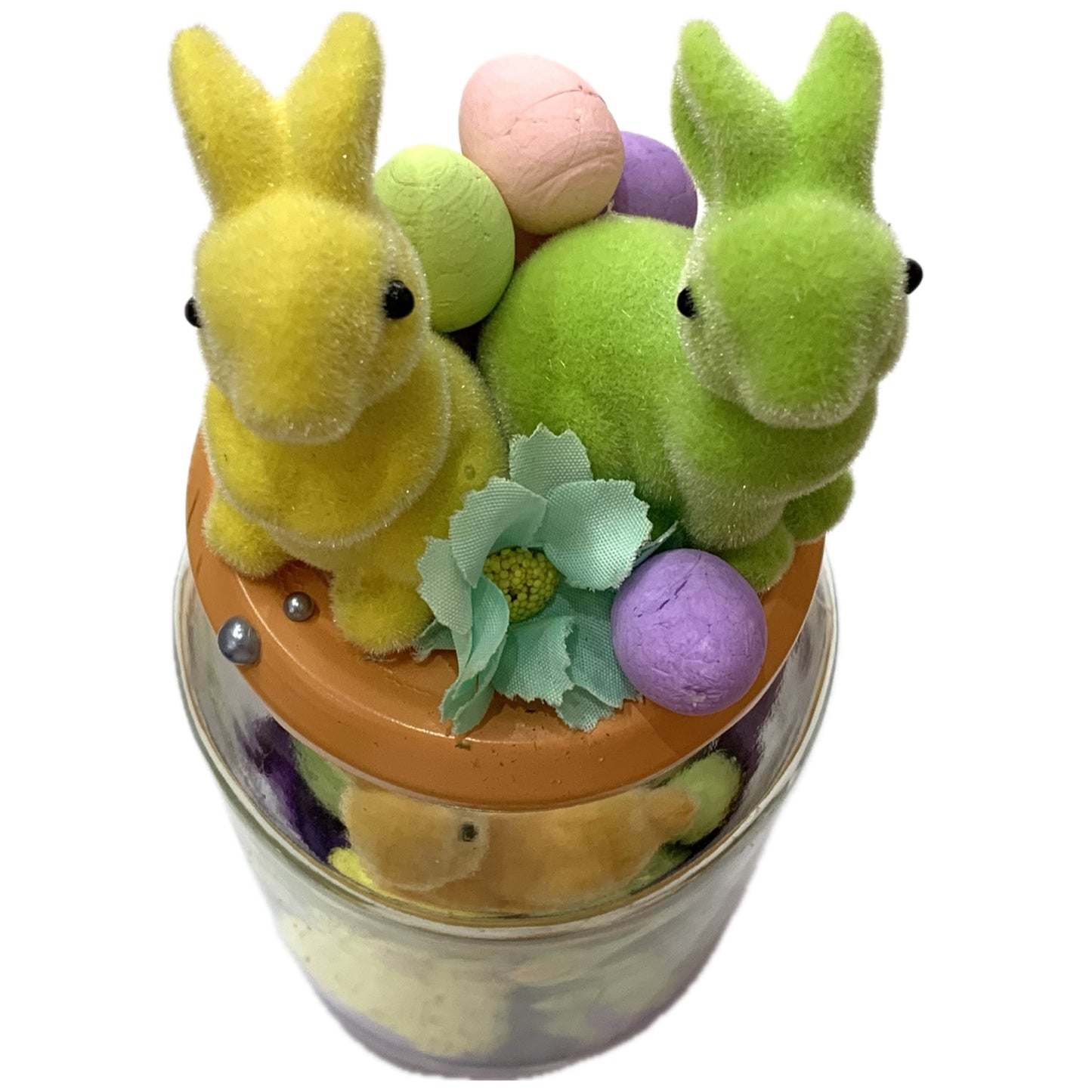 THIS BIRD HAS FLOWN- Bunny Bottle Easter Decoration- Orange Lid & Lavender Paint
