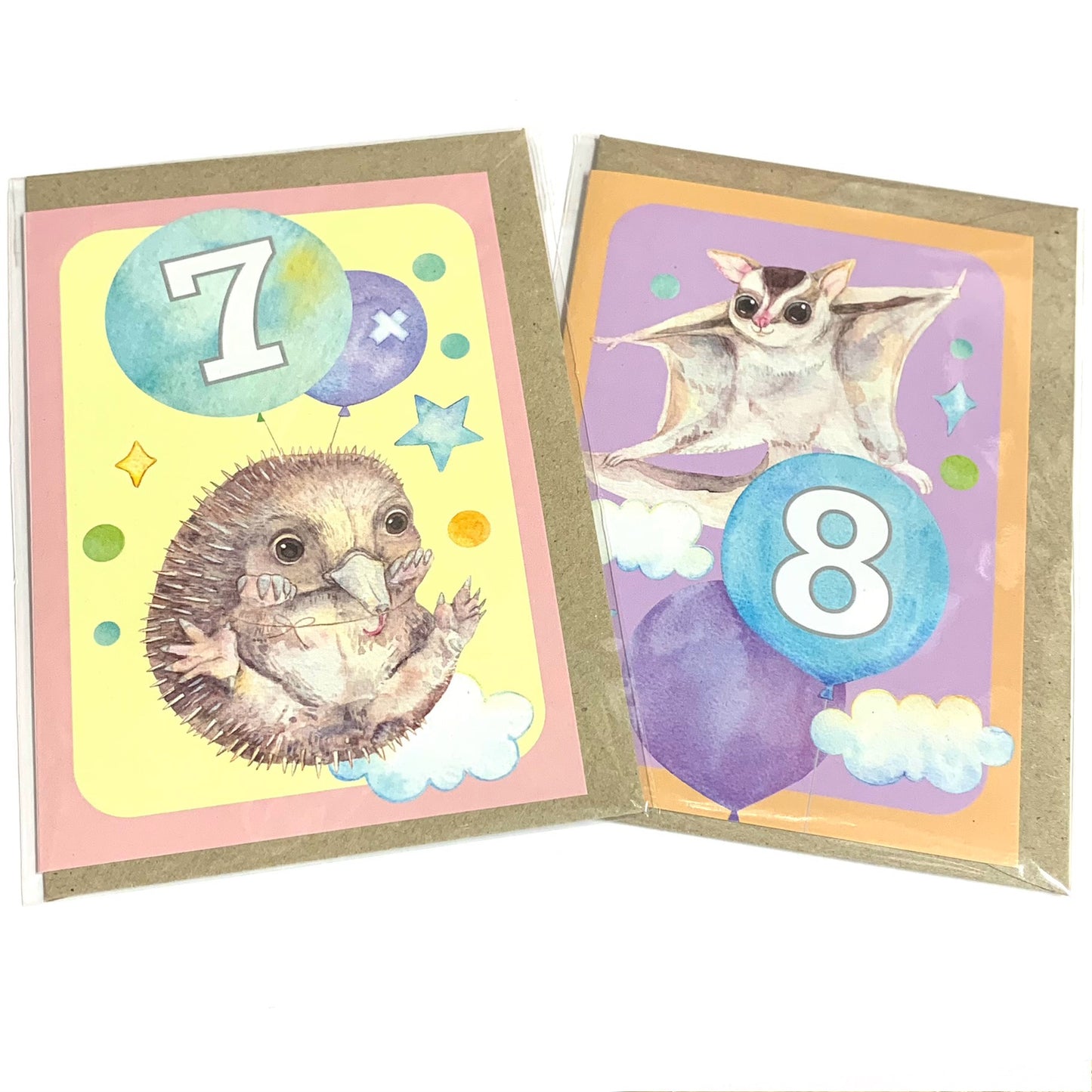 WATERCOLOURS BY CAT- "Eight - Sugar Glider"- Australian Animal Kids Age Card