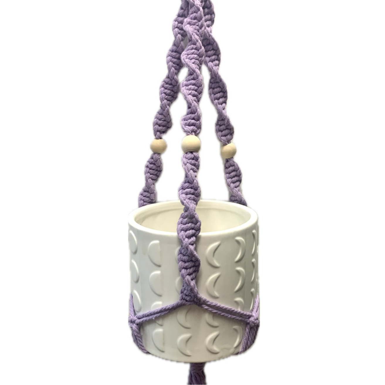 THIS BIRD HAS FLOWN - Macrame Pot Holder- Lavender Twisted Weave with Pot