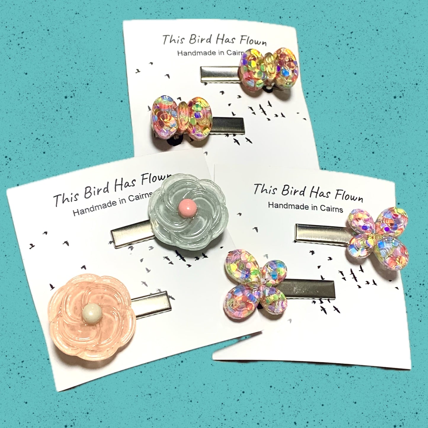 THIS BIRD HAS FLOWN - Rainbow Glitter Butterflies- Alligator Clips