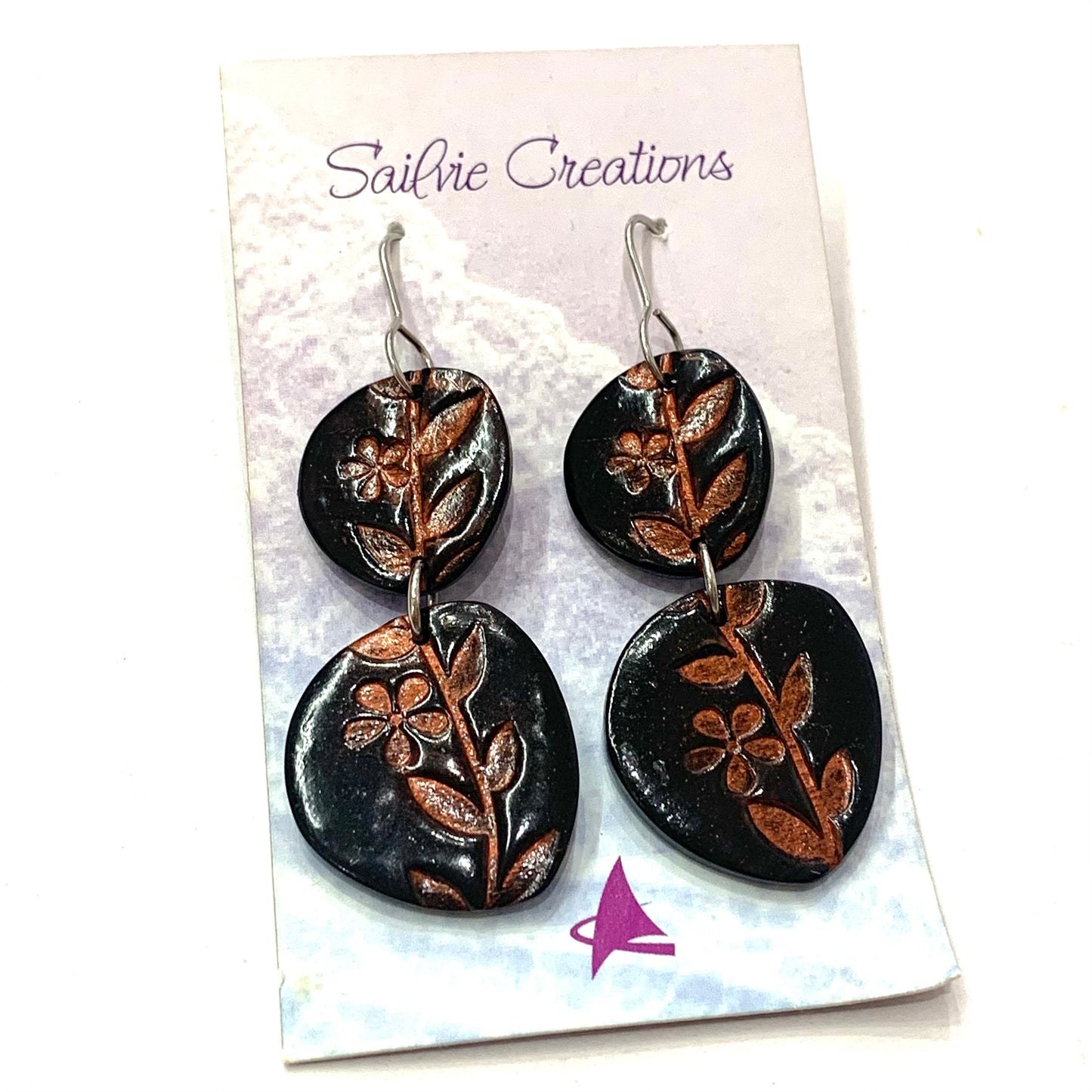 Sailvie Creations - Double Printed Black & Copper Hook Dangle Earrings
