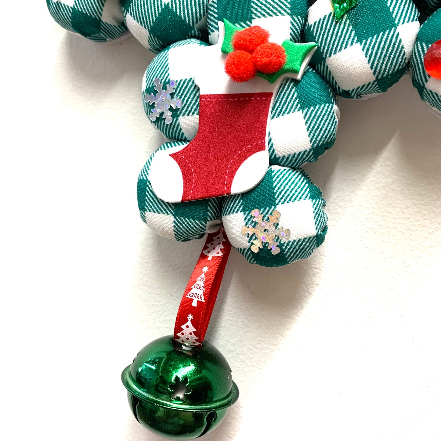 MAKIN' WHOOPEE- Small Bottle Top Christmas Tree Wall Hanging- Green Gingham