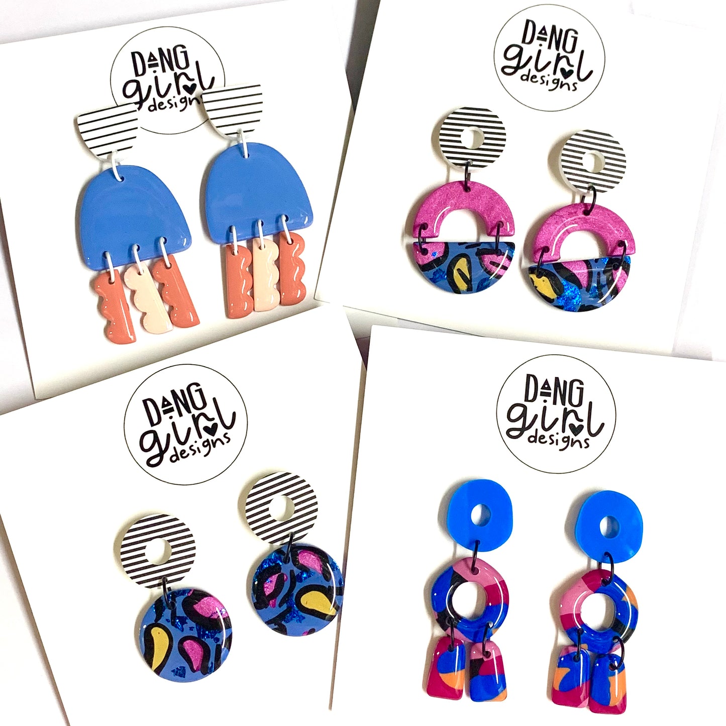 Dang Girl Designs - Blue Jellyfish Striped Top Dangle Earrings