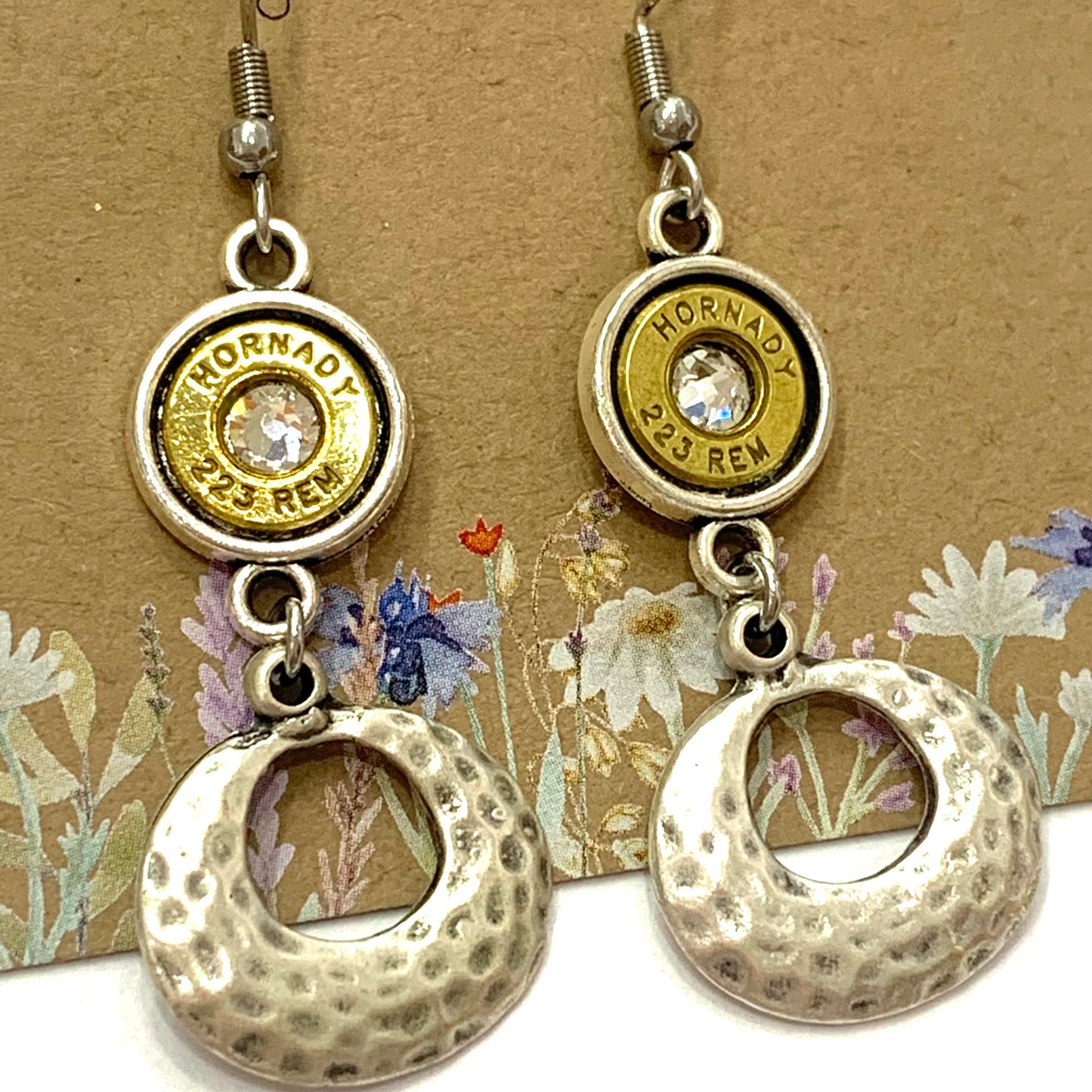 WILD BRASS- Charm Drops- Textured Organic Ring with Clear Swarovski Crystals