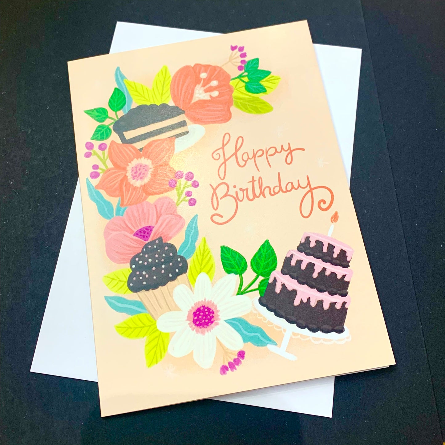 NUOVO - "HAPPY BIRTHDAY" FLOWERS & CAKE GREETING CARD