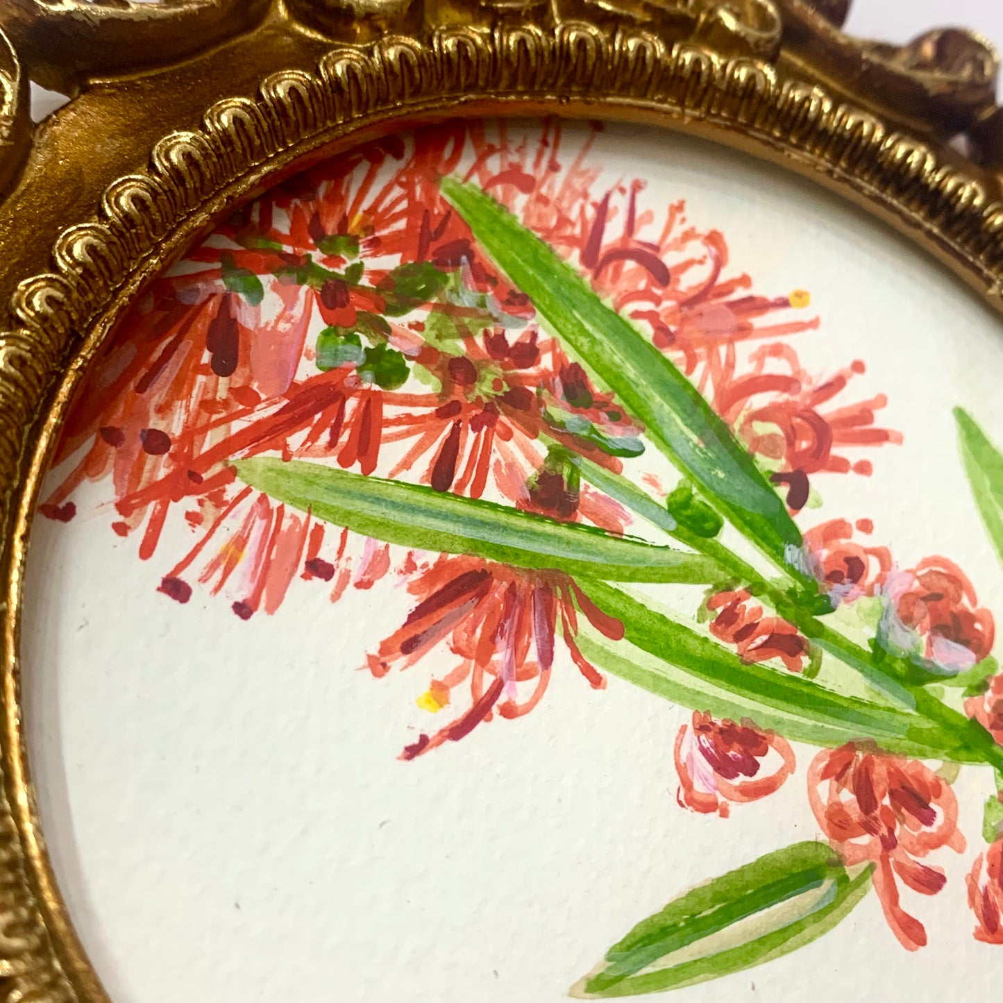 CARLEY CLARKE-RUSHTON - "Botanical #2"- Gold Round- Original Watercolours in Thrifted Frames