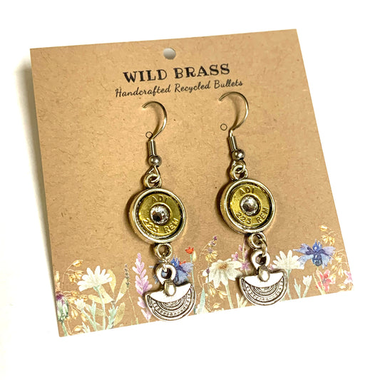 WILD BRASS- Charm Drops- Folded Discs with Clear Swarovski Crystals