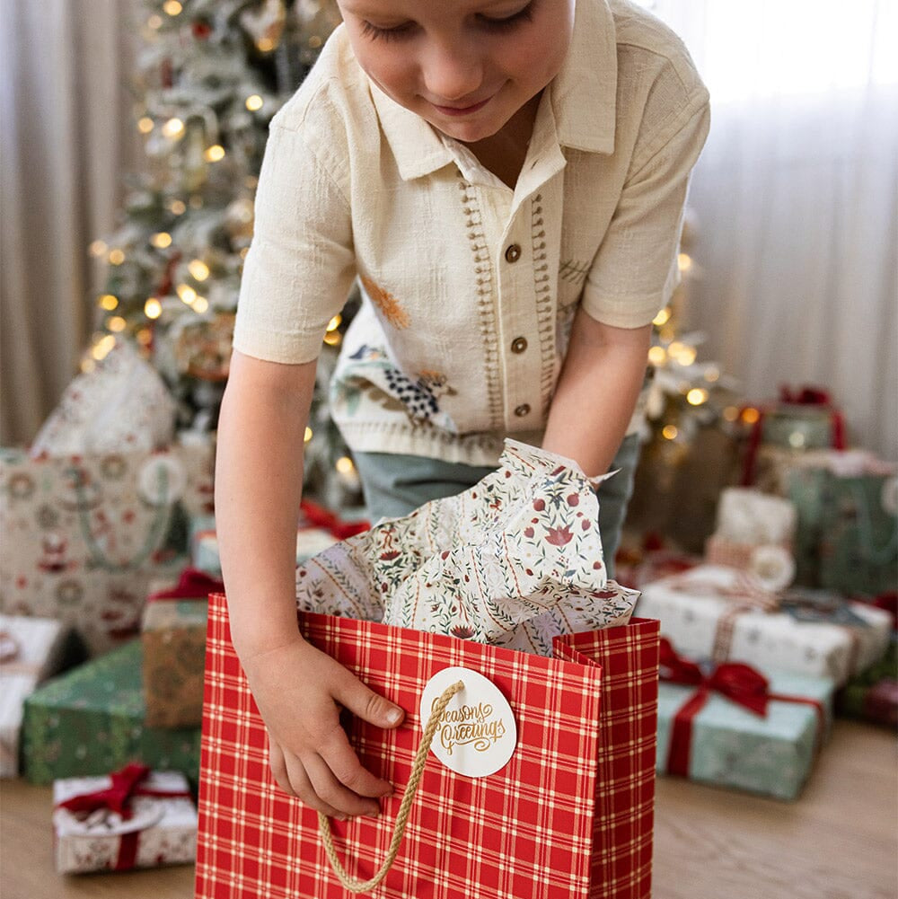 BESPOKE LETTERPRESS - "Red Check" Large Gift Bag