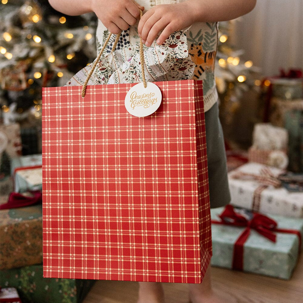 BESPOKE LETTERPRESS - "Red Check" Large Gift Bag