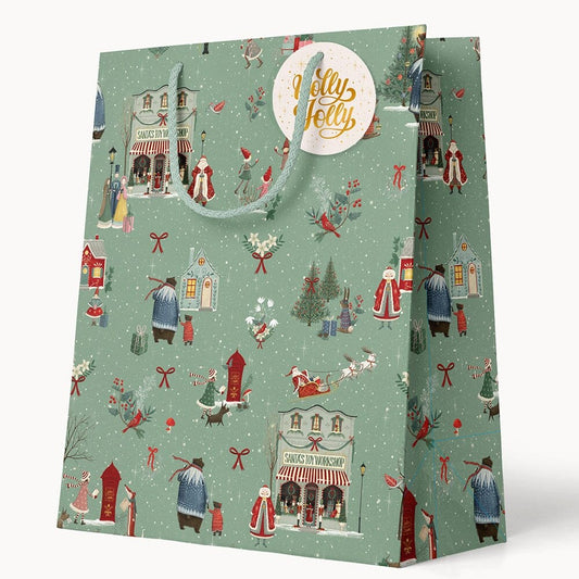 BESPOKE LETTERPRESS - "Santas Toy Workshop" Medium Christmas Gift Bag
