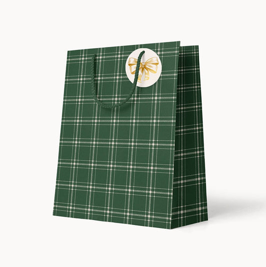 BESPOKE LETTERPRESS - "Green Spruce Tartan" Small Gift Bag
