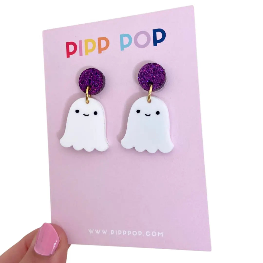 PIPP POP- Halloween Ghost Dangles Purple Top