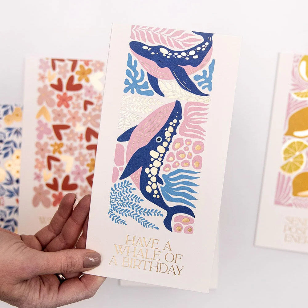 BESPOKE LETTERPRESS - "Whale of a Birthday" Tall Greeting Card