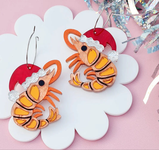 WAHBOO- Christmas Prawn Dangle Hoop Earrings