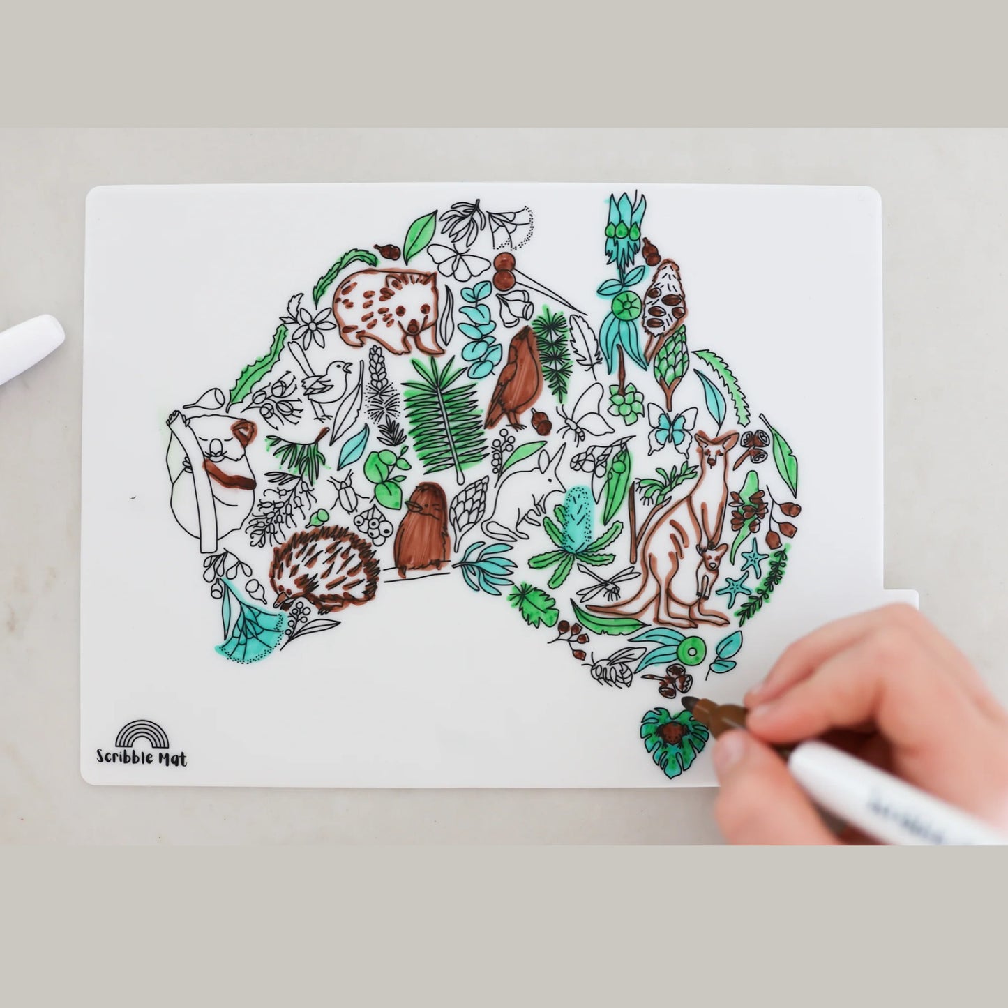 SCRIBBLE MAT- ORIGINAL- Mini Australian Map Reusable Scribble Mat- 3 Pens