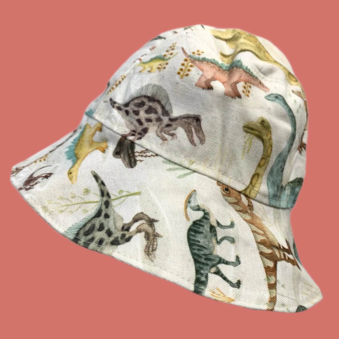 Teacups n Quilts - Cream Dinosaurs Fabric Hat - Kids Size Medium