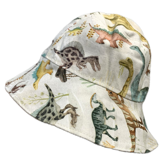 Teacups n Quilts - Cream Dinosaurs Fabric Hat - Kids Size Medium