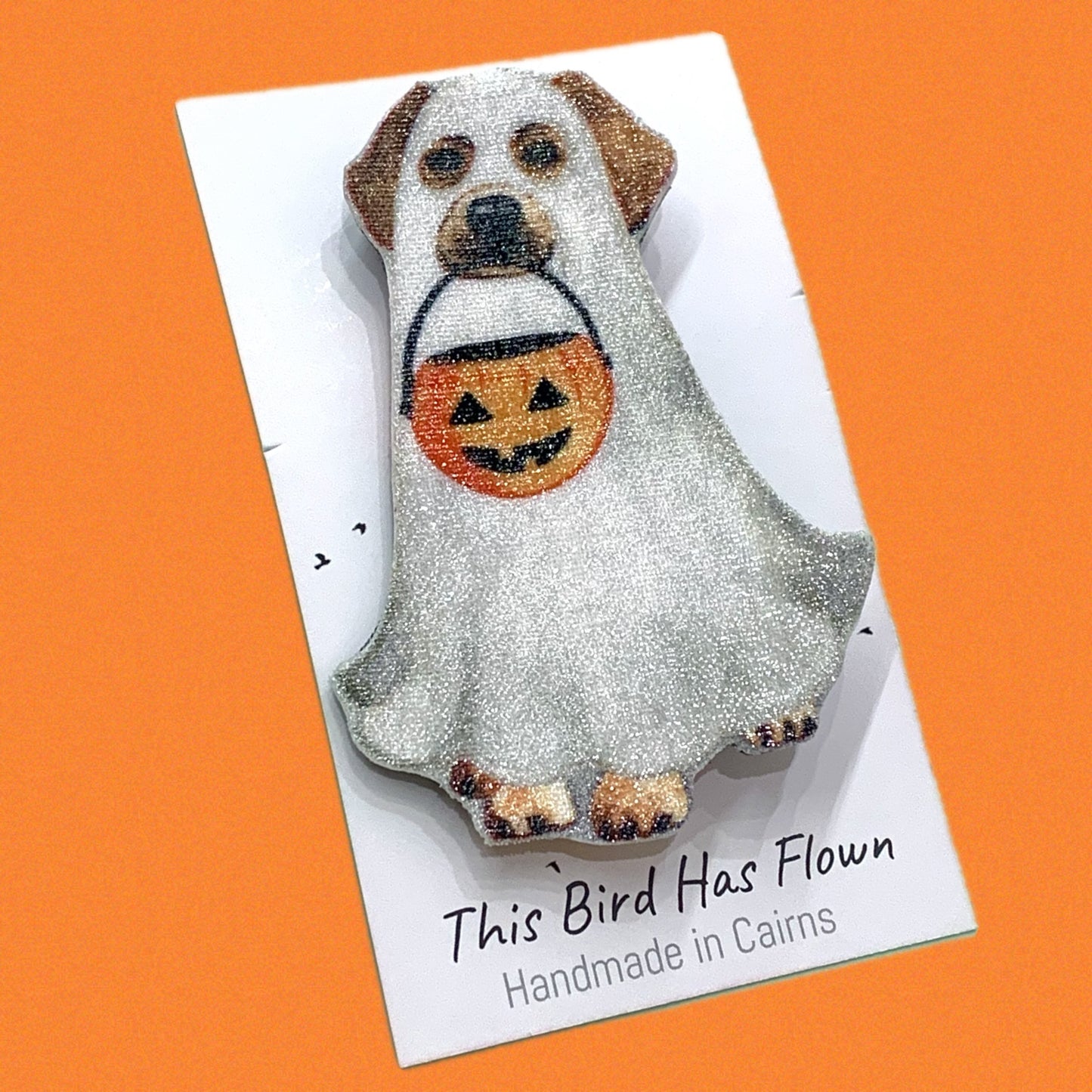 MAKIN' WHOOPEE - Pumpkin Paws- Fabric Remnant Halloween Dog Brooch