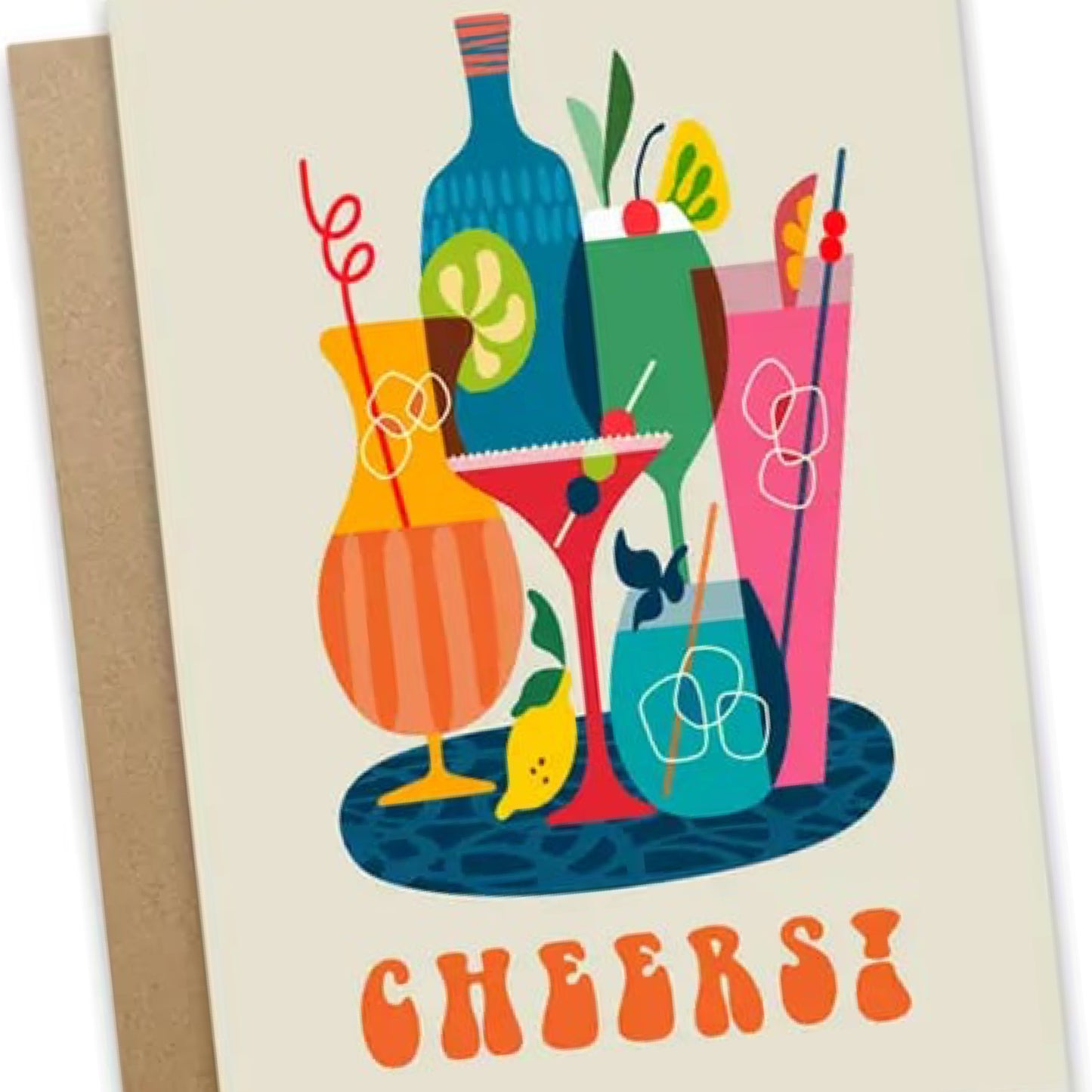 3 BIRDIES STUDIO- "Cheers Cocktails"- Greeting Card