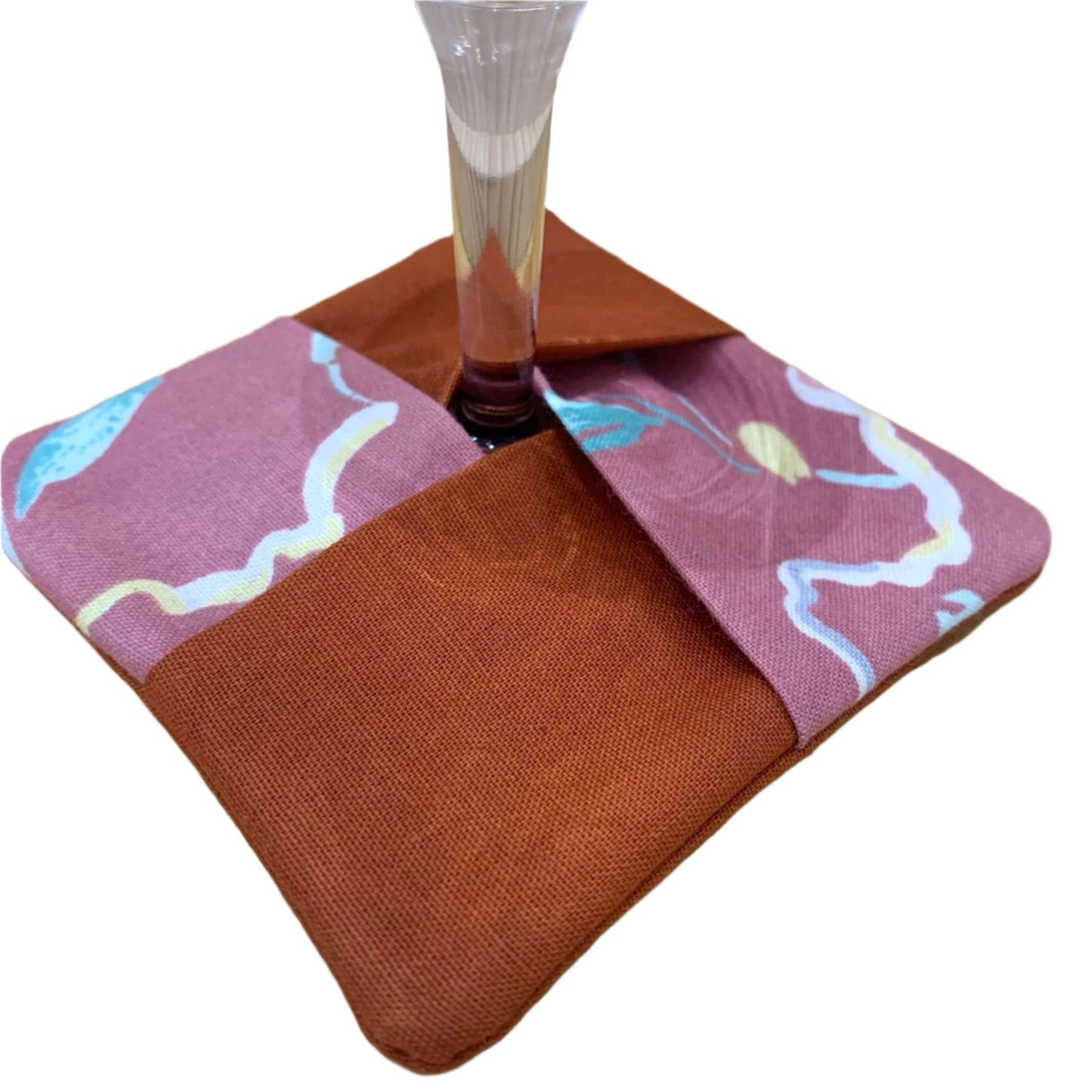 MAKIN' WHOOPEE- SINGLE WINE GLASS SLIPPER/COASTERS- Mushies & Blue