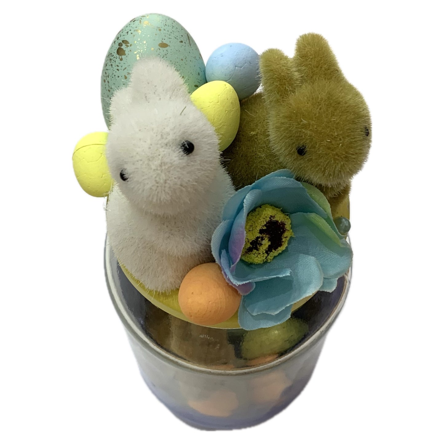 THIS BIRD HAS FLOWN- Bunny Bottle Easter Decoration- Yellow Lid & Blue Paint
