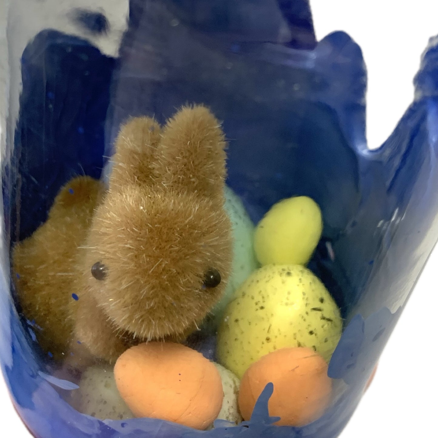 THIS BIRD HAS FLOWN- Bunny Bottle Easter Decoration- Yellow Lid & Blue Paint