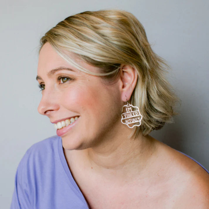 DENZ & CO - Midi "I'm Tiiired Actually" earrings in Silver- DANGLE EARRINGS
